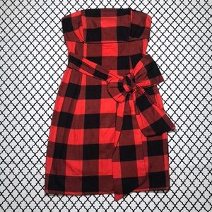 H&M Red & Black Plaid Strapless